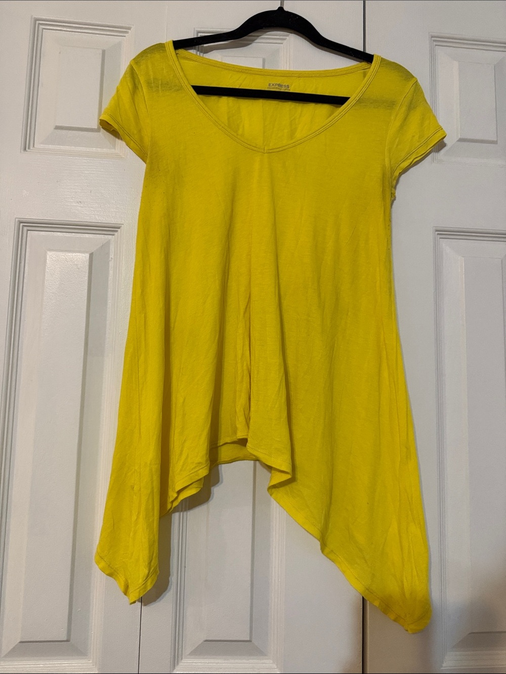Express Yellow Handkerchief-Hem Short Sleeve Tunic